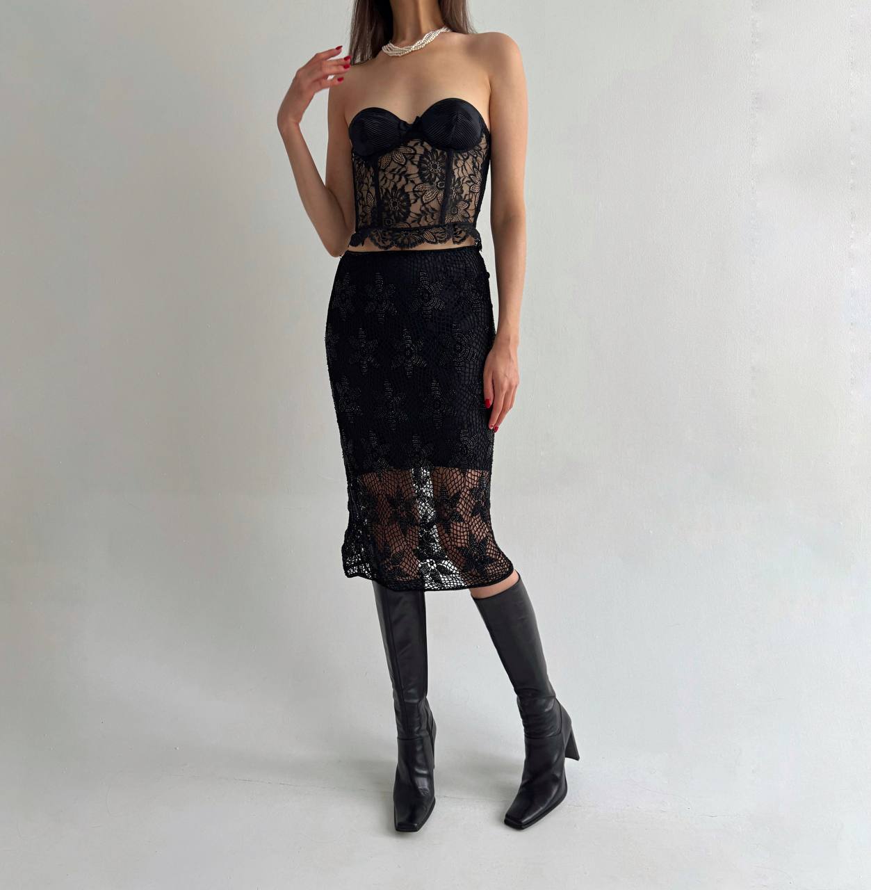 Vintage Alberta Ferretti rayon crochet beaded skirt