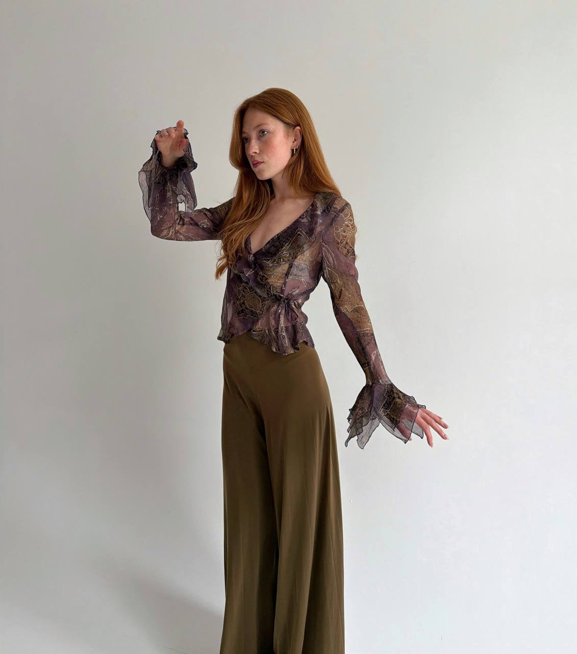 Vintage 100% pure silk blouse with ruffles