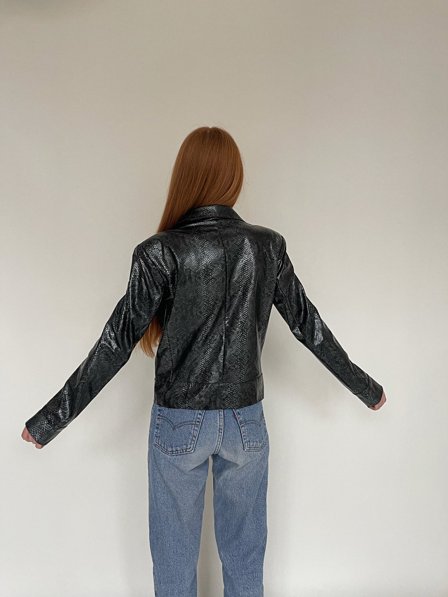 Vintage faux python leather moto jacket