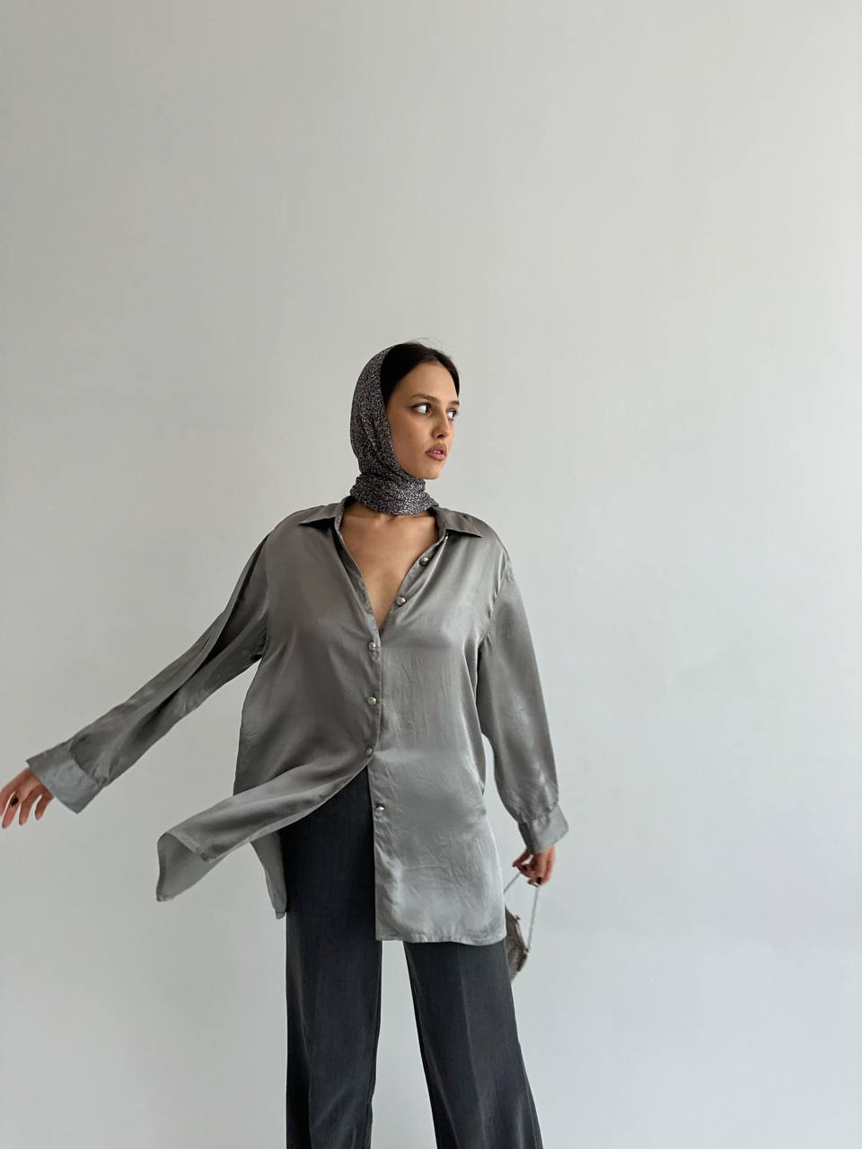 Vintage 100% silk grey blouse
