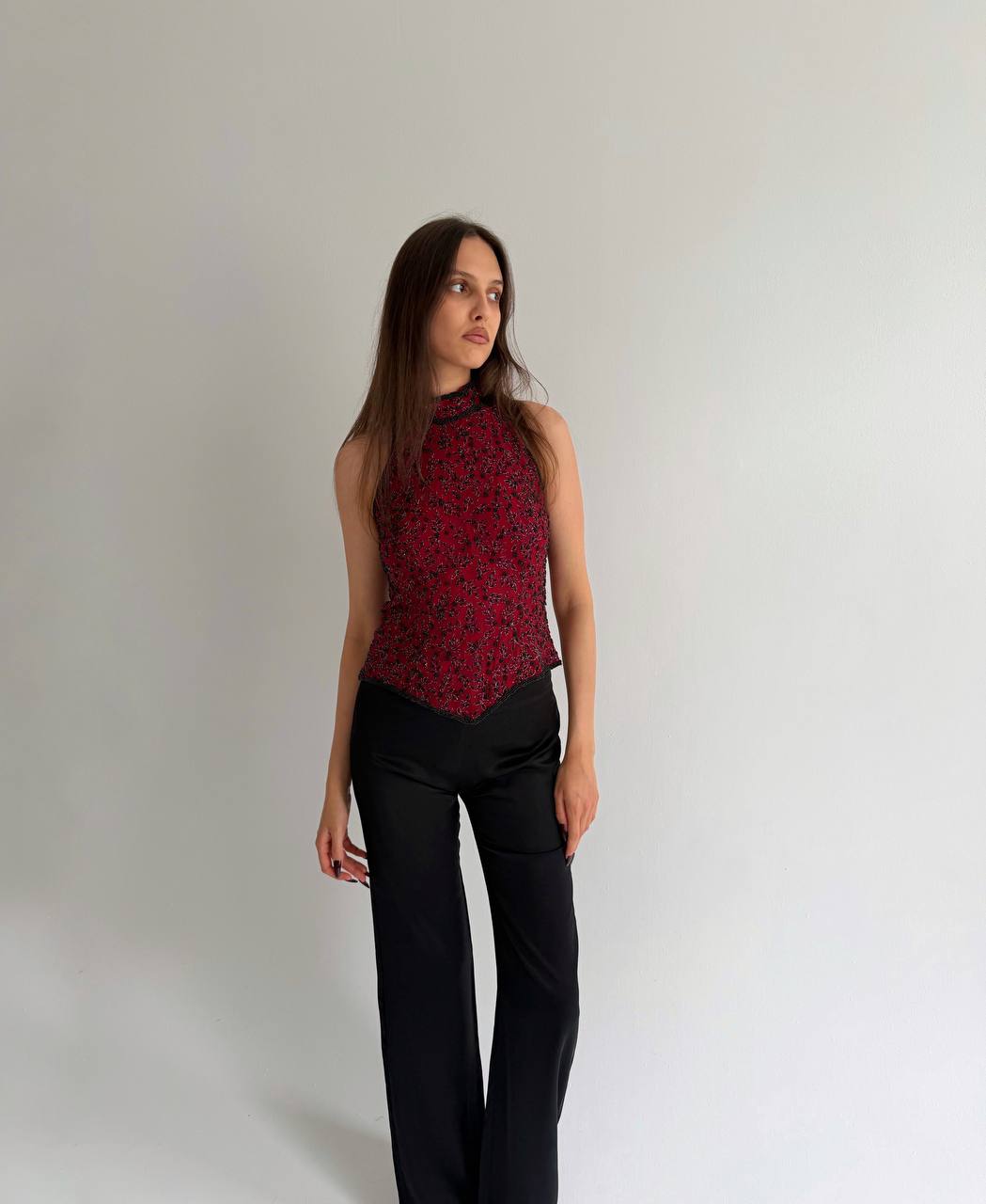 Vintage pure silk beaded top