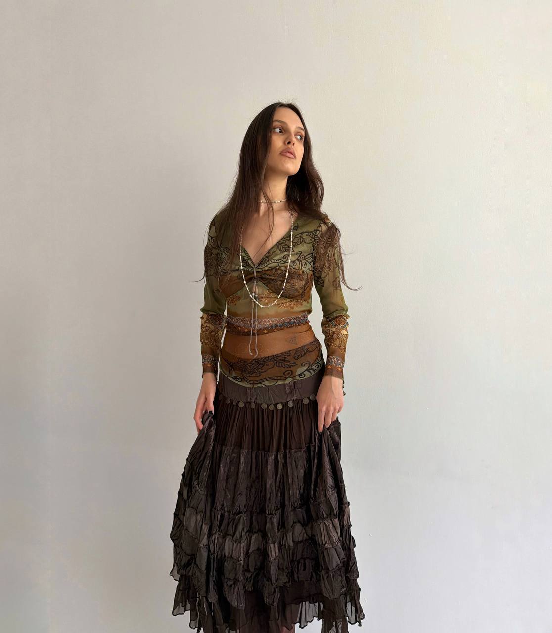 Vintage rayon brown velvet skirt