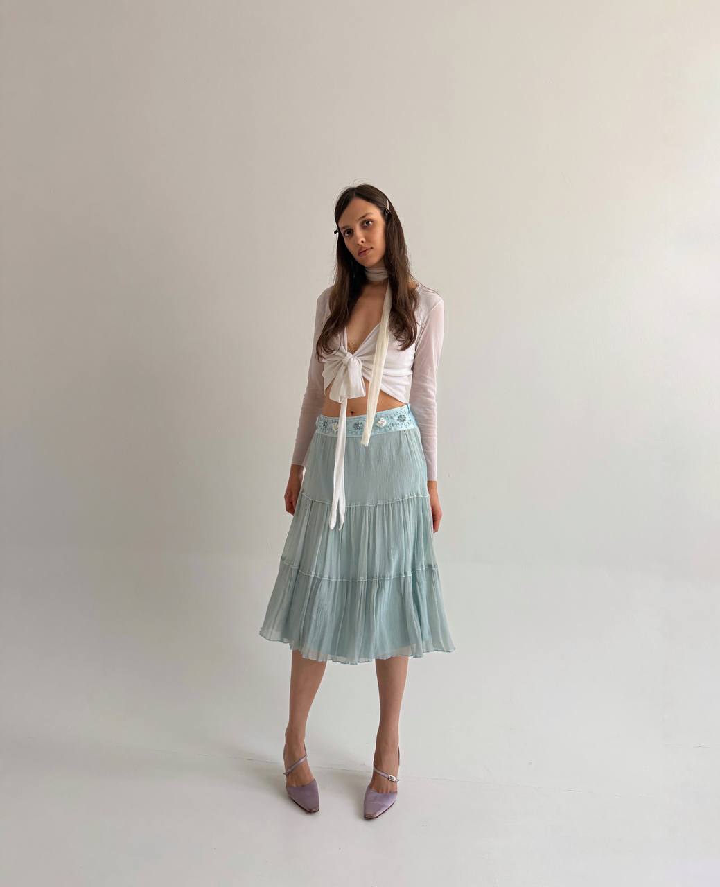 Vintage pure silk blue skirt