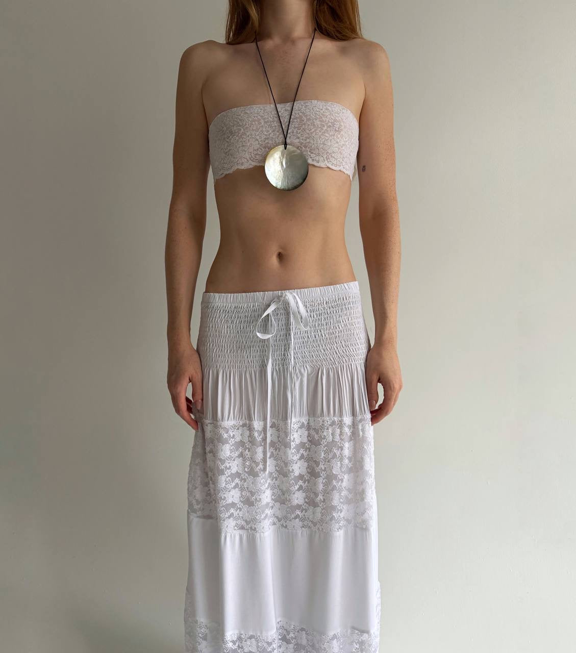 Vintage cotton maxi white skirt l
