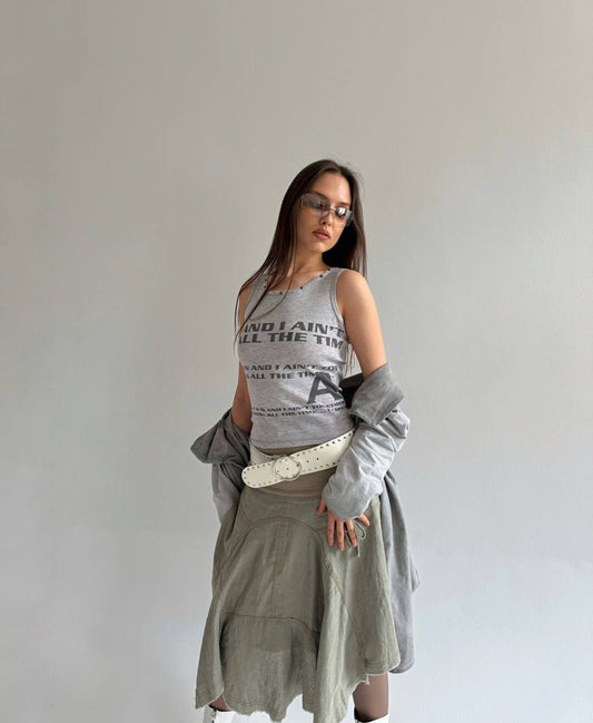 Vintage studded font print top