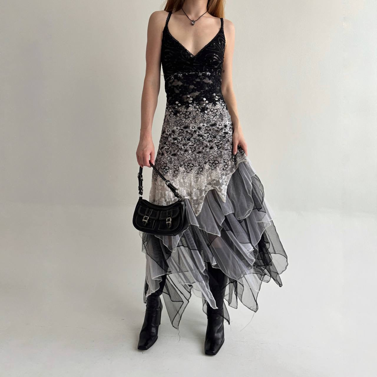 Vintage gorgeous grey asymmetrical flowy dress