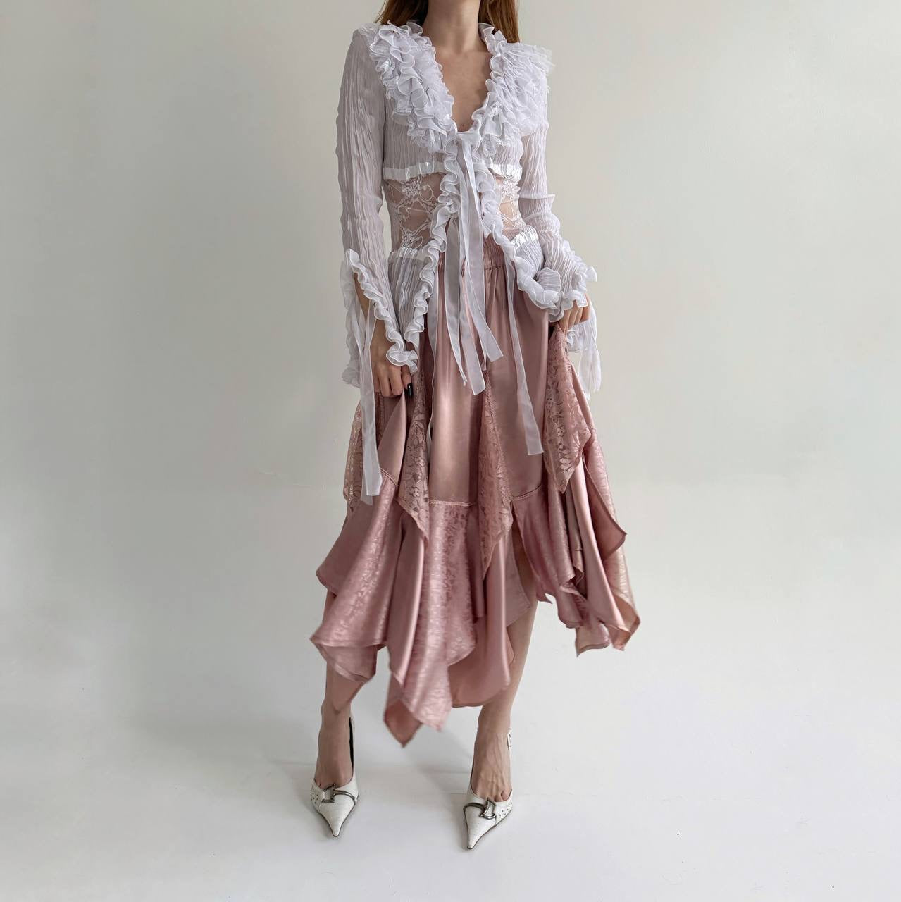Vintage viscose asymmetrical skirt with lace