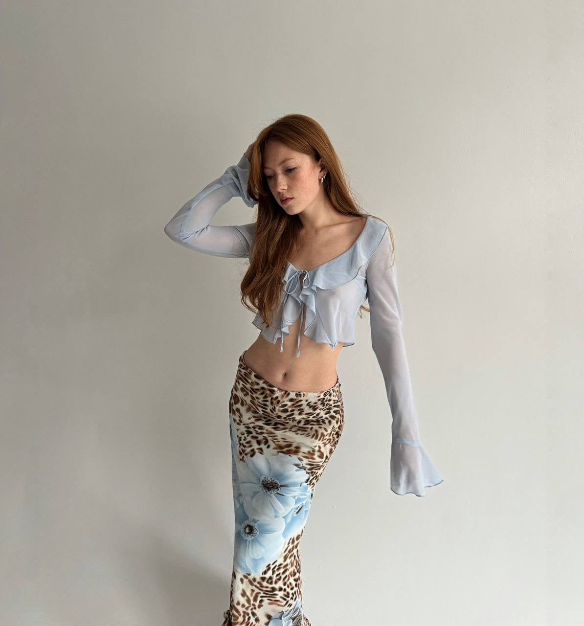 Vintage baby blue ruffled blouse