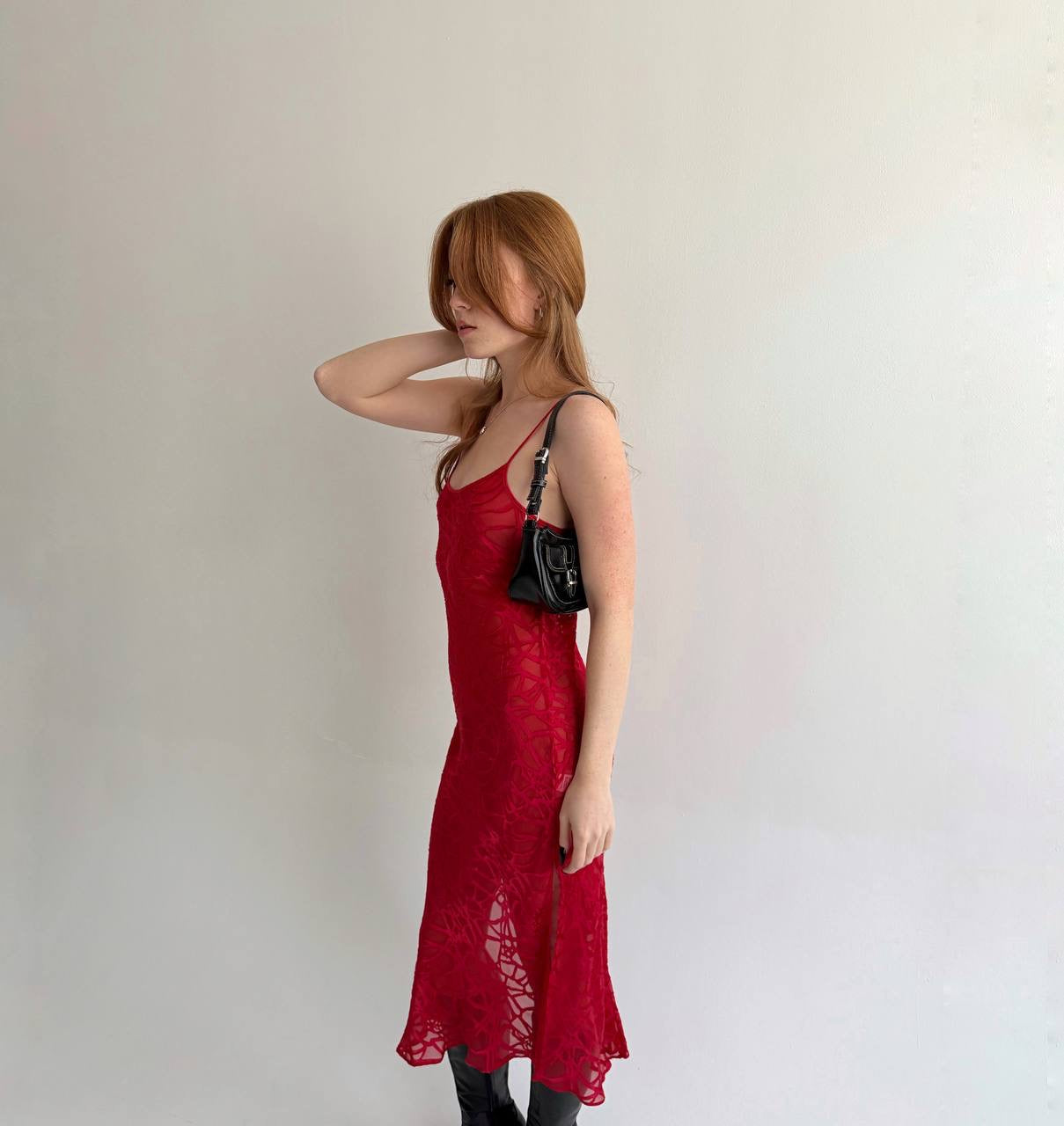 Vintage 60% silk 40% viscose red transparent dress