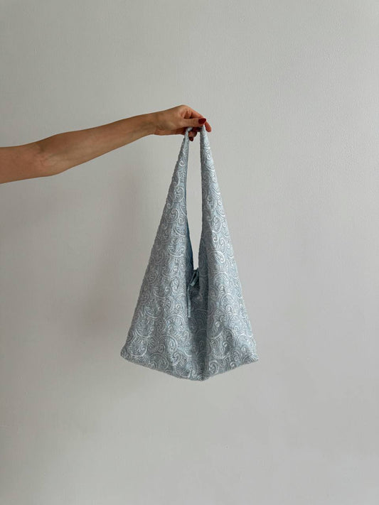 Vintage beaded blue hobo bag