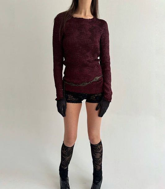 Vintage burgundy crinkle blouse