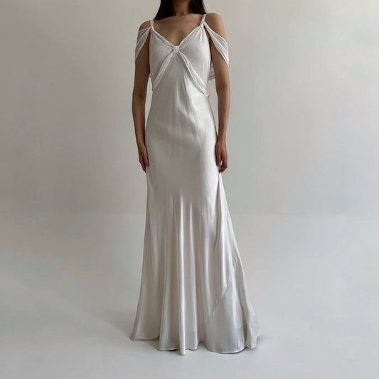 Vintage viscose white wedding satin gown