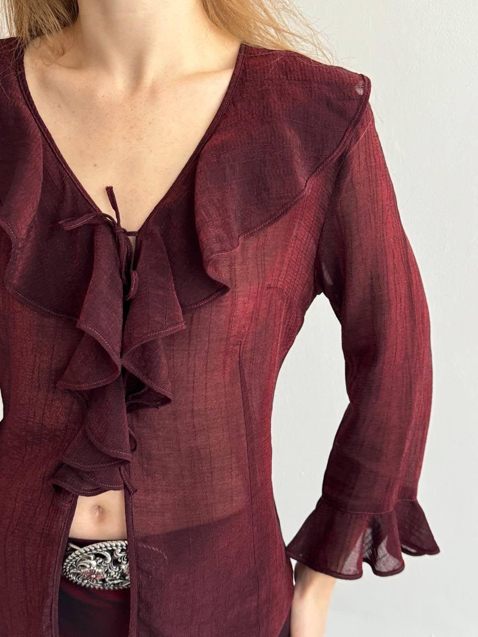 Vintage burgundy blouse with ruffles