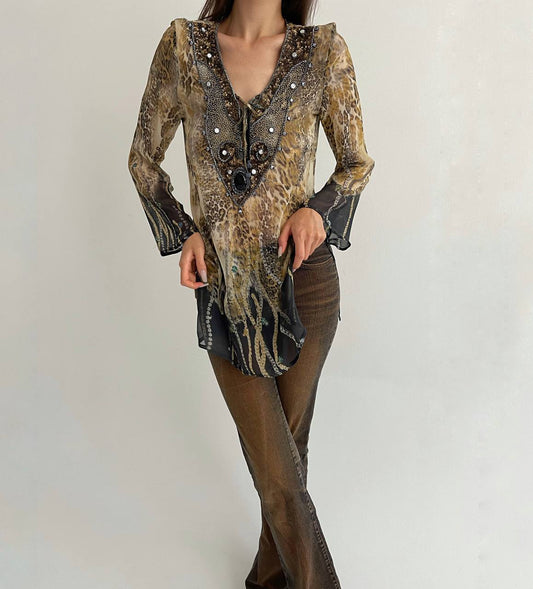 Vintage pure silk boho blouse