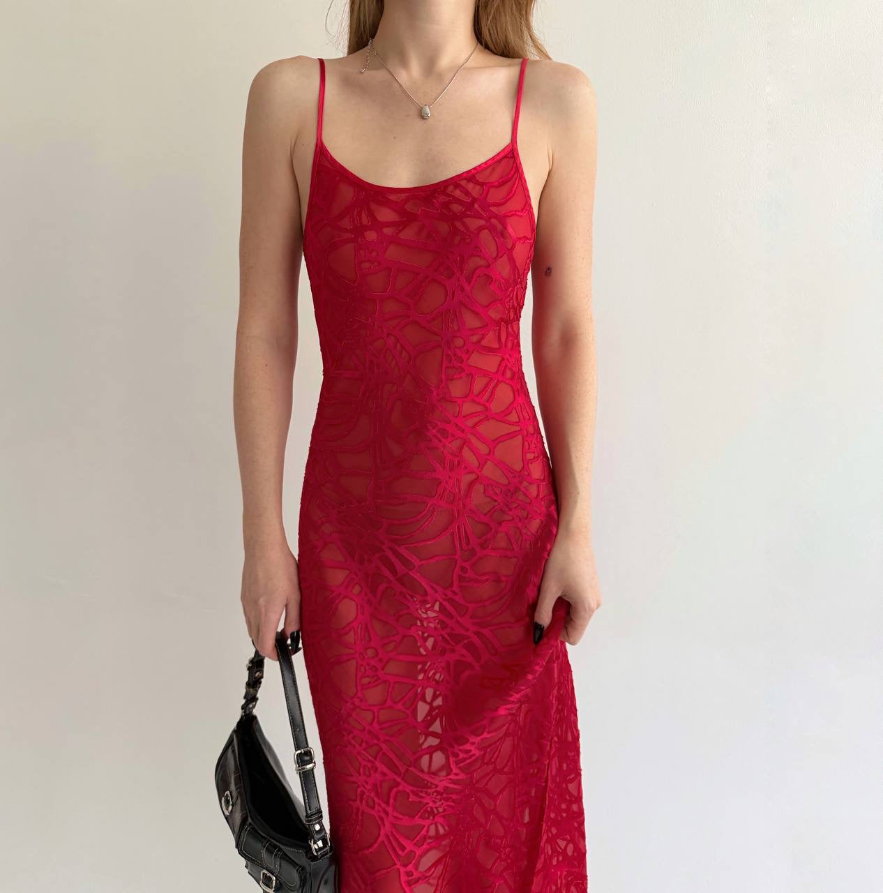 Vintage 60% silk 40% viscose red transparent dress