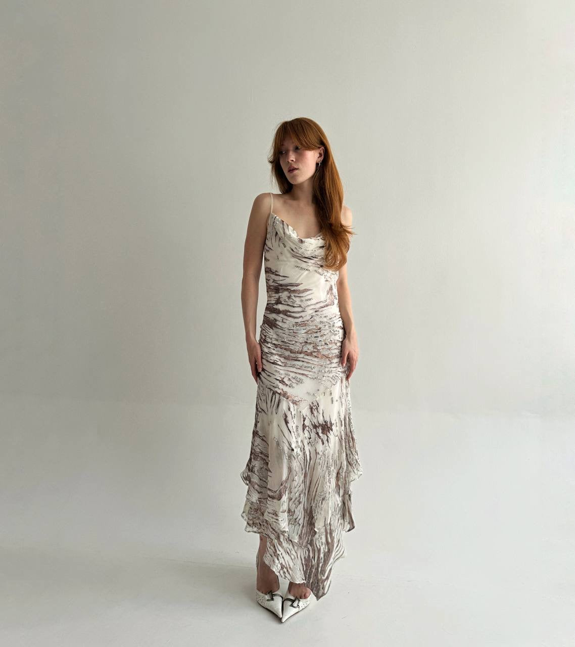 Vintage 100% pure silk asymmetrical slip dress