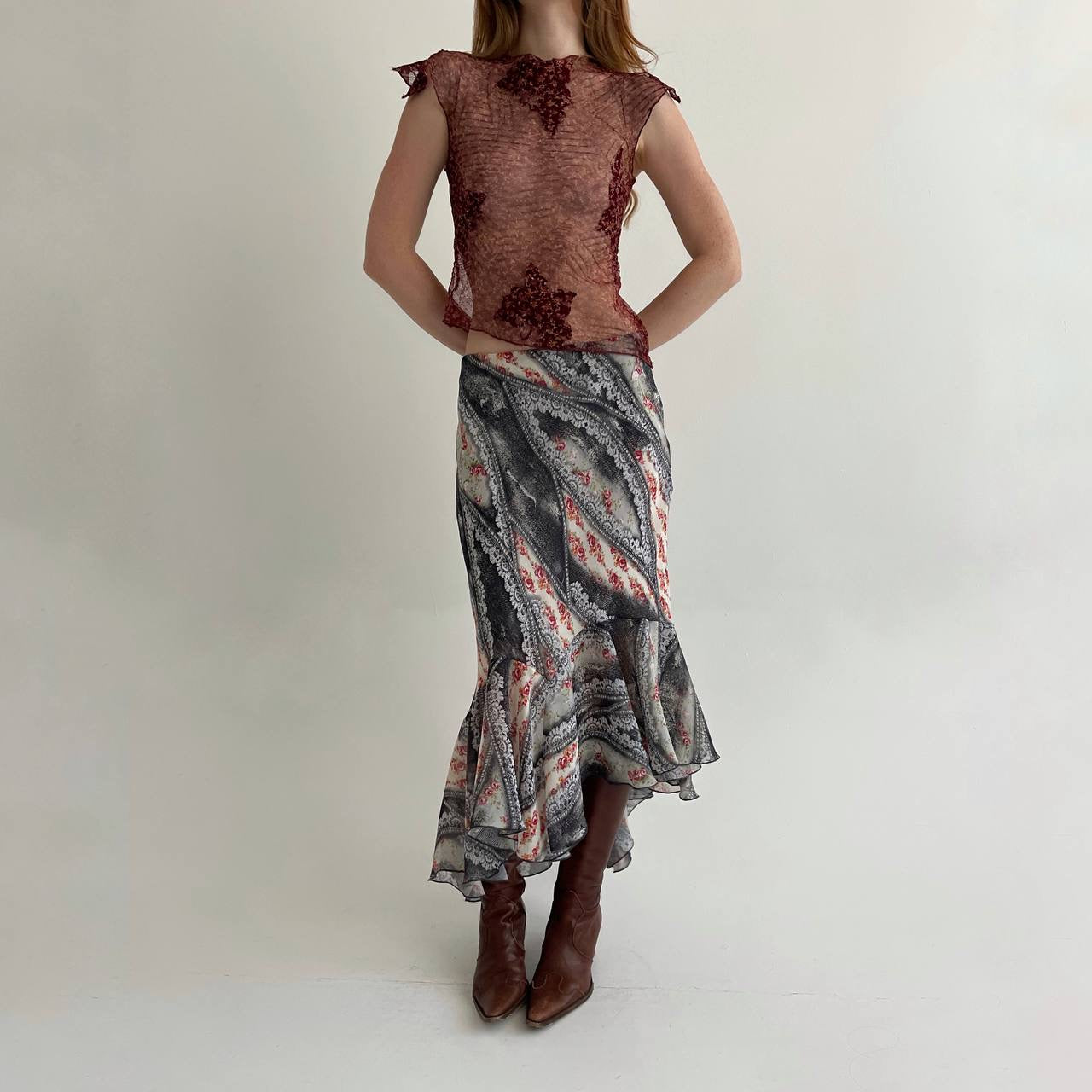 Vintage asymmetrical printed skirt