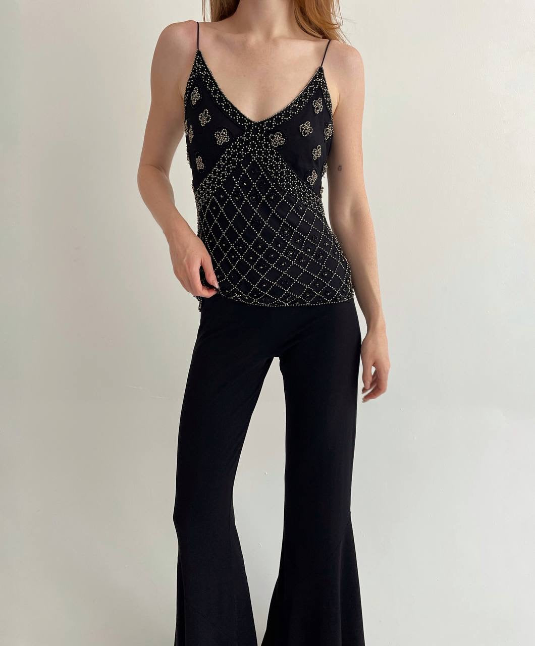 Vintage 100% silk beaded top