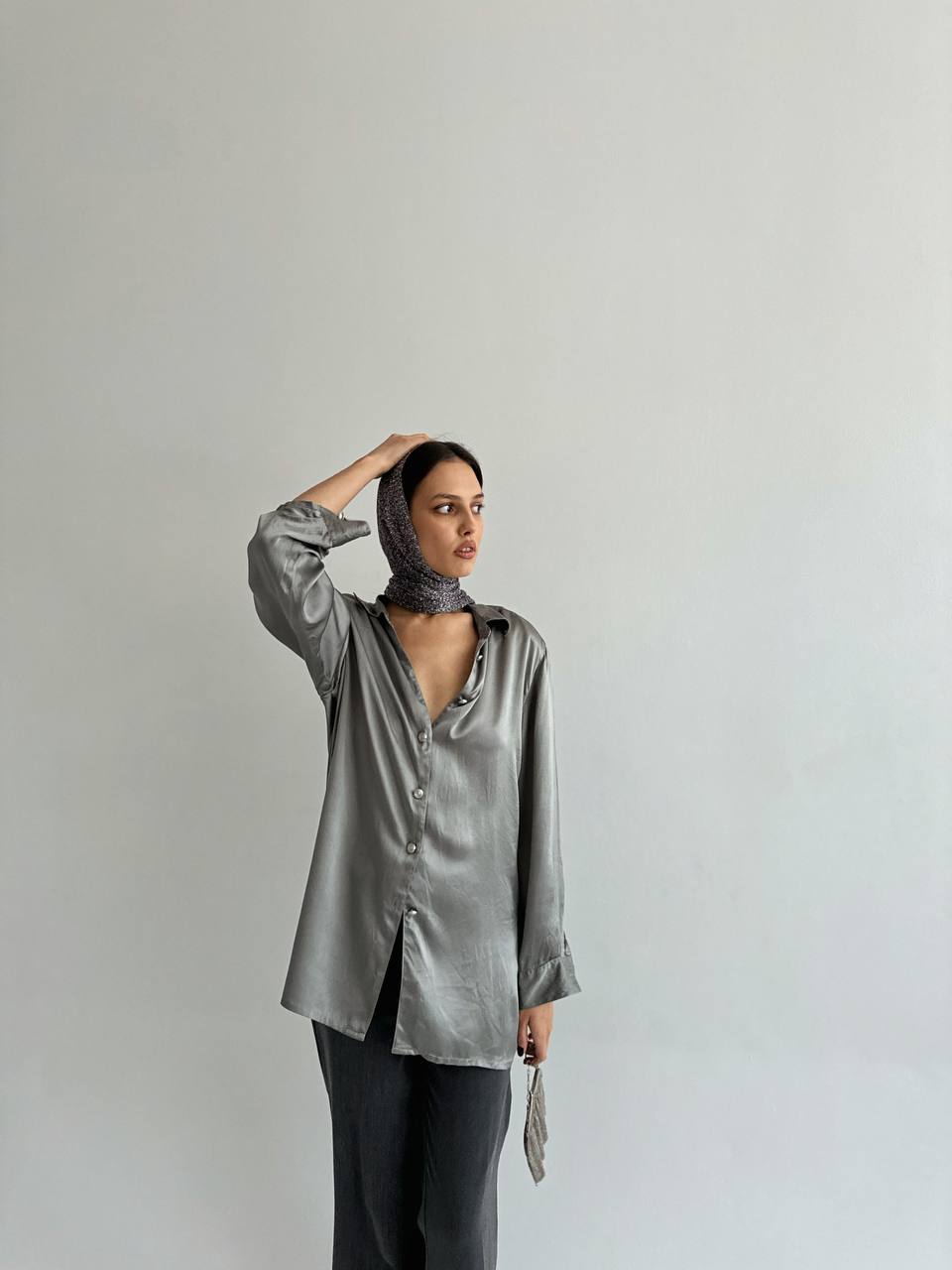 Vintage 100% silk grey blouse