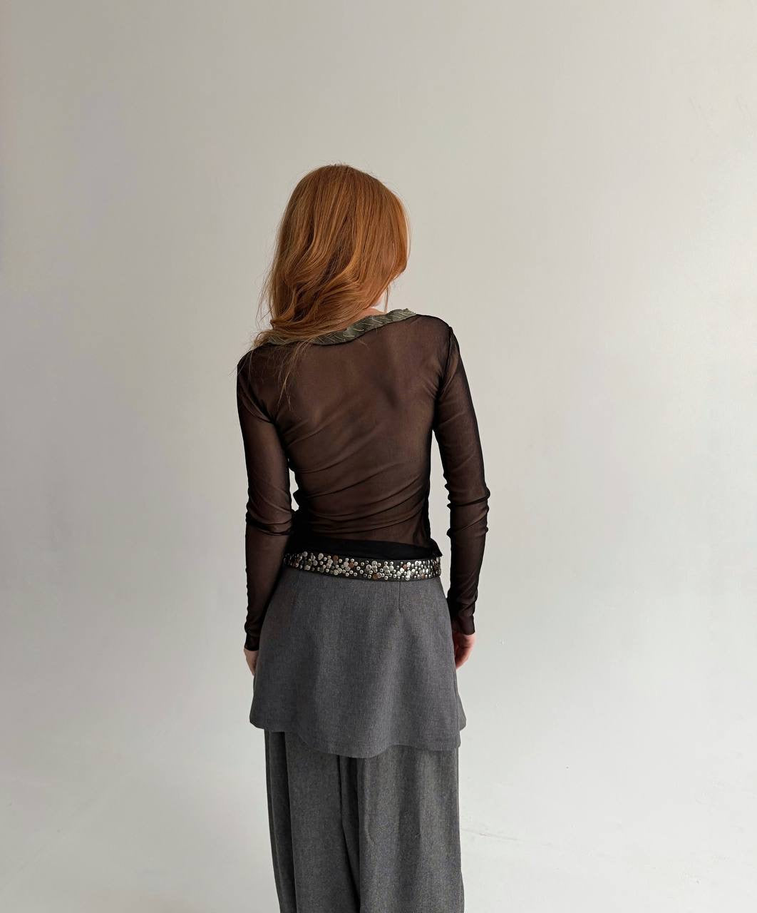 Vintage black mesh long sleeve top