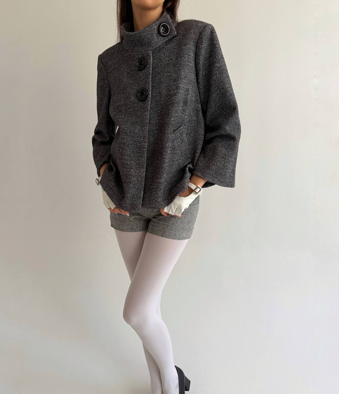 Vintage woollen grey cropped coat