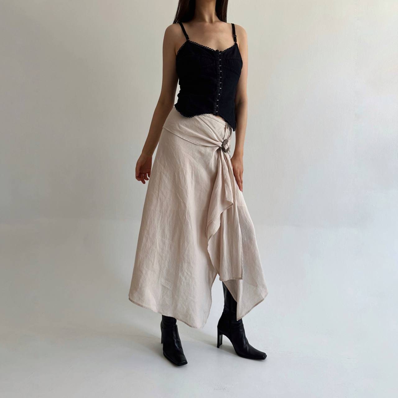 Vintage linen wooden buckle skirt