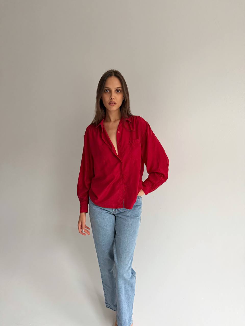 Vintage pure silk red blouse