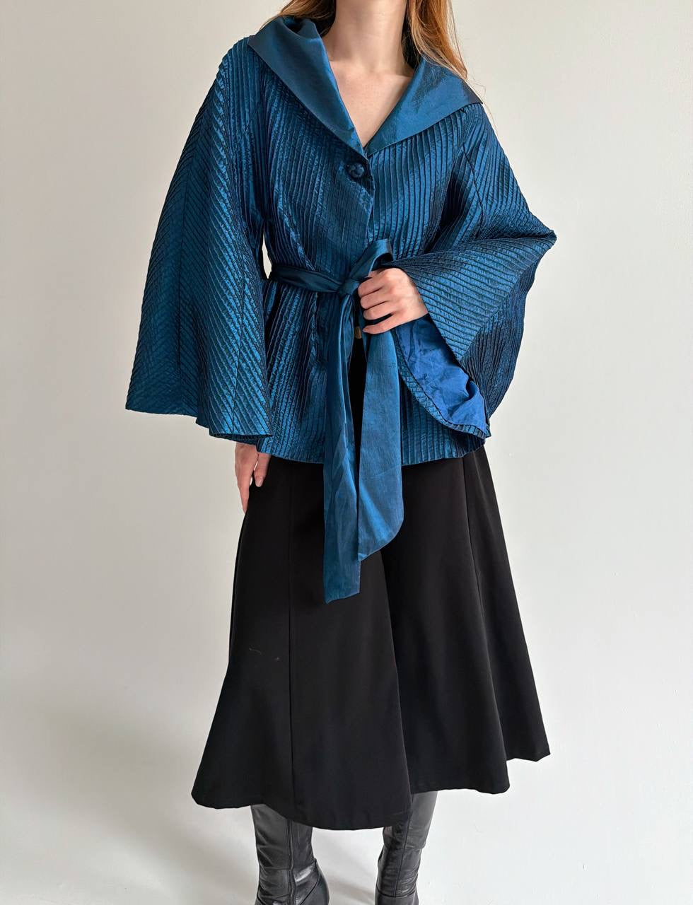 Vintage cerulean blue pleated jacket
