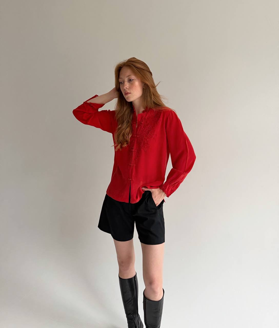 Vintage 100% pure silk red blouse