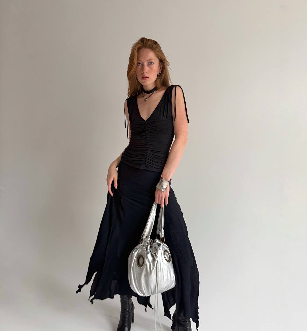 Vintage viscose asymmetrical maxi skirt