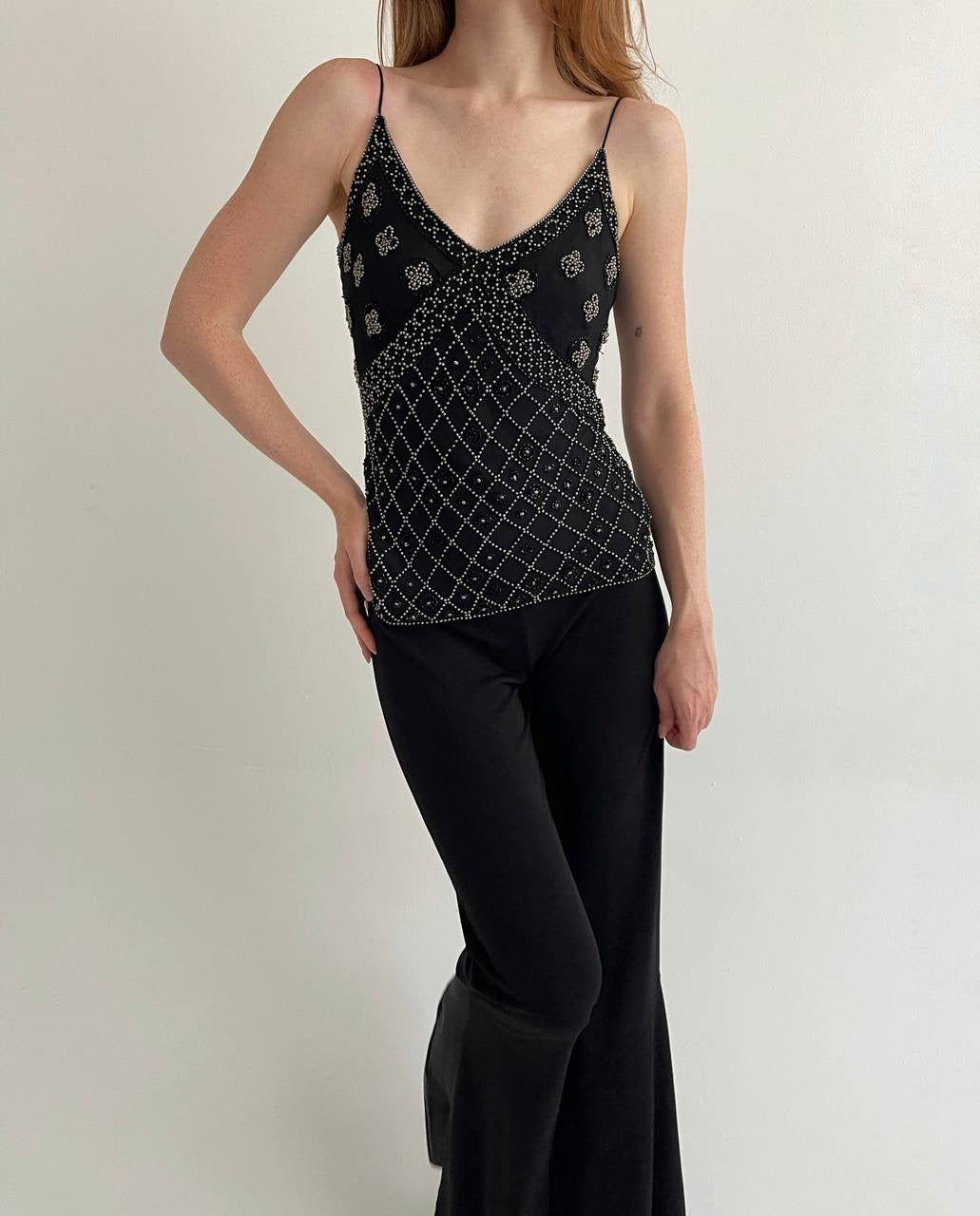 Vintage 100% silk beaded top