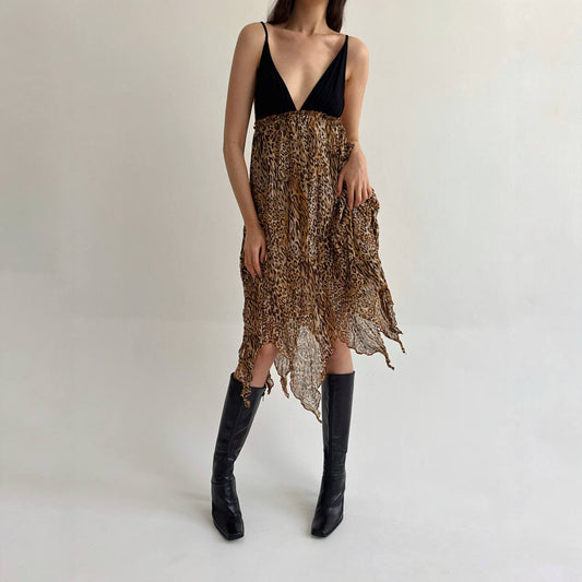 Vintage leopard print asymmetrical dress