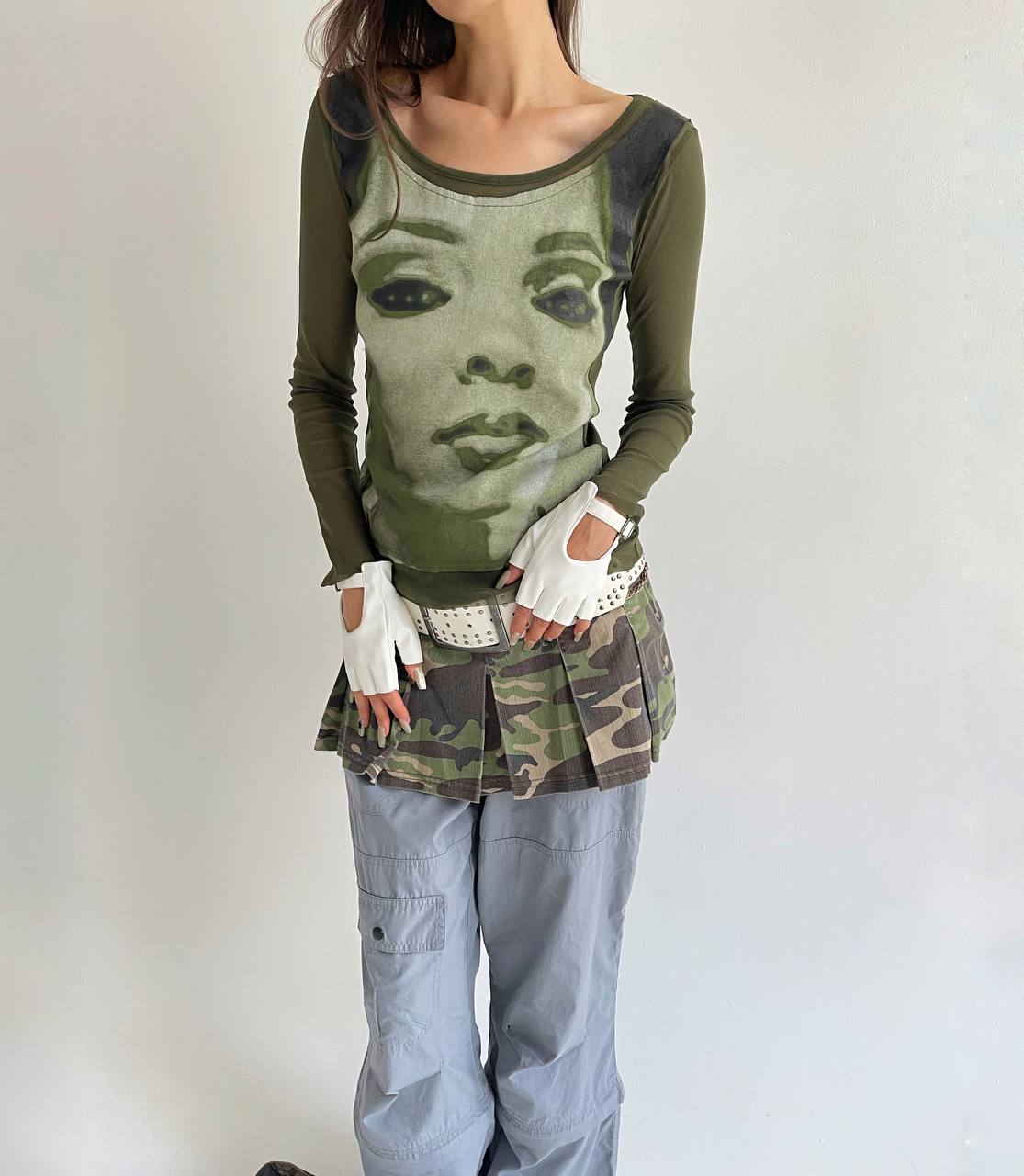 Vintage mesh cotton blend top