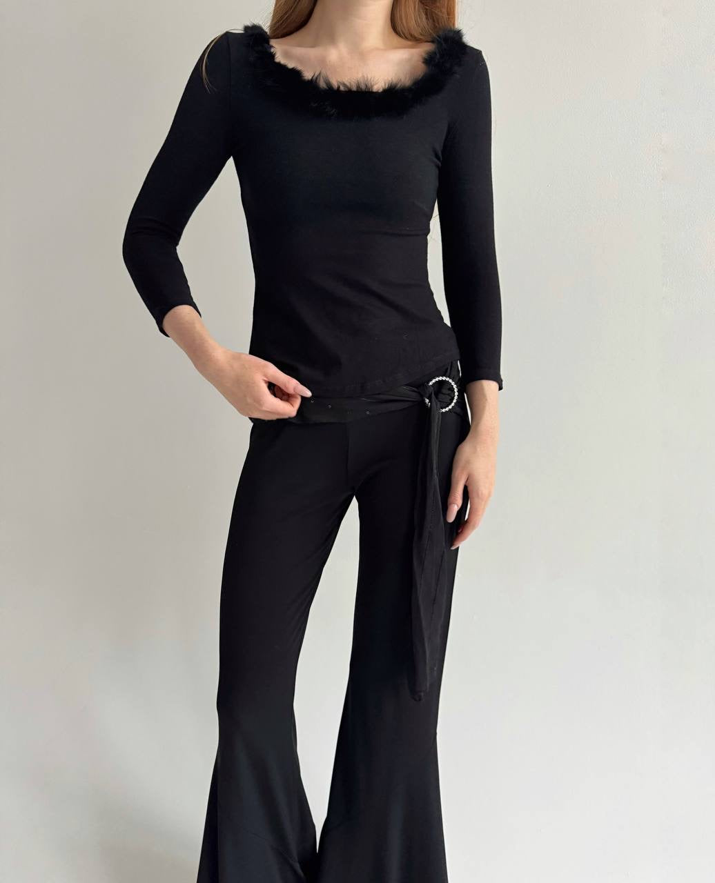 Vintage viscose blouse with fur collar