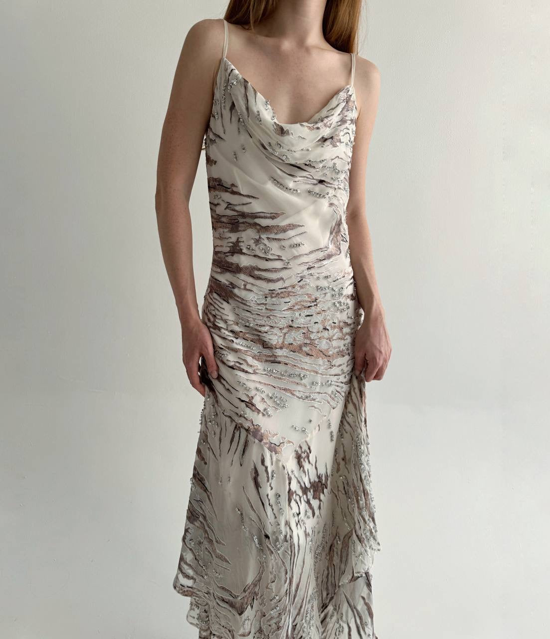 Vintage 100% pure silk asymmetrical slip dress