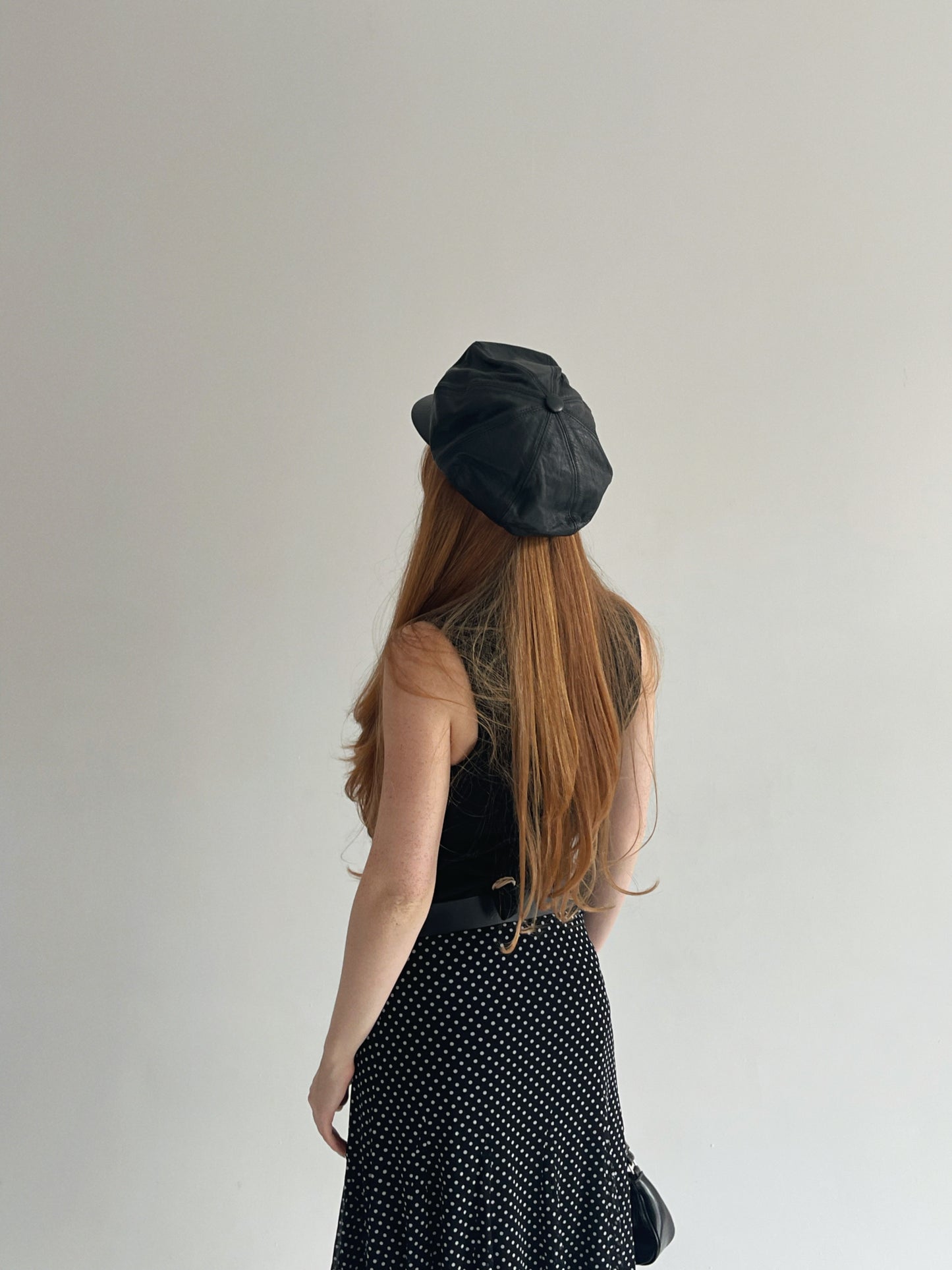 Vintage genuine leather black newsboy cap