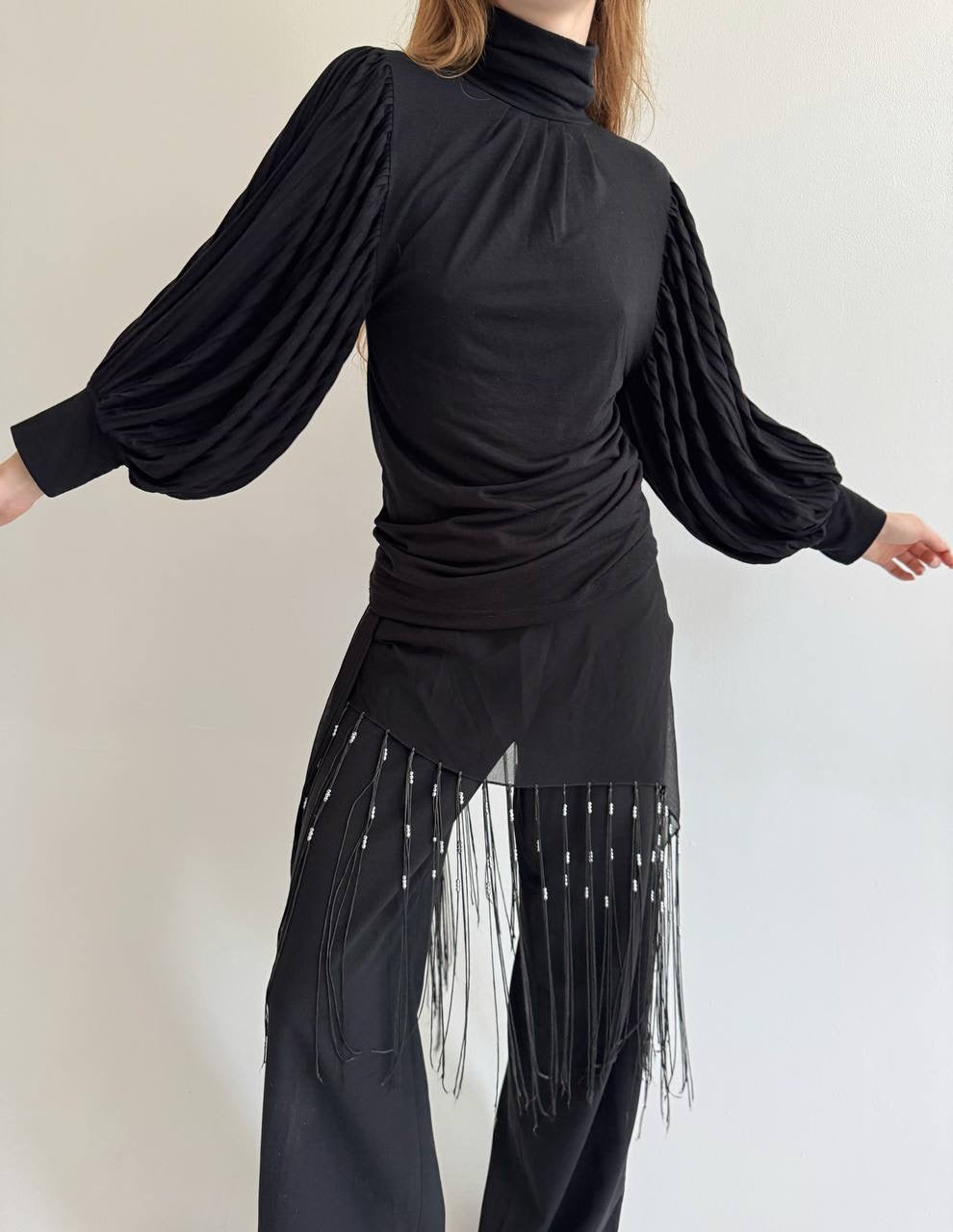 Vintage black blouse with balloon sleeves