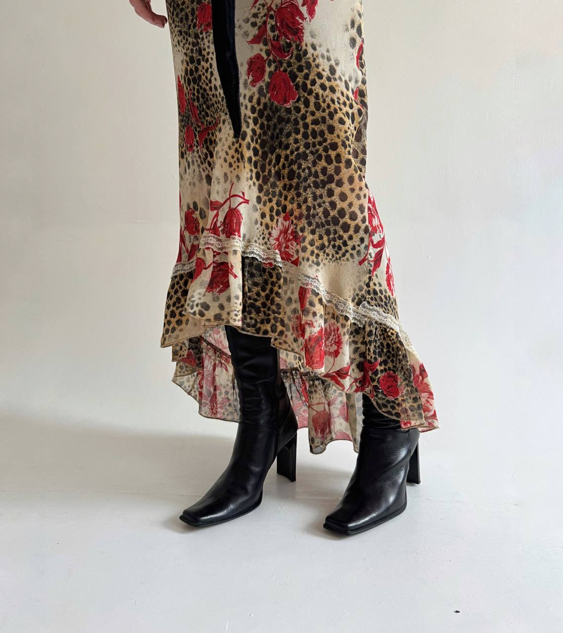 Vintage viscose leopard print asymmetrical skirt