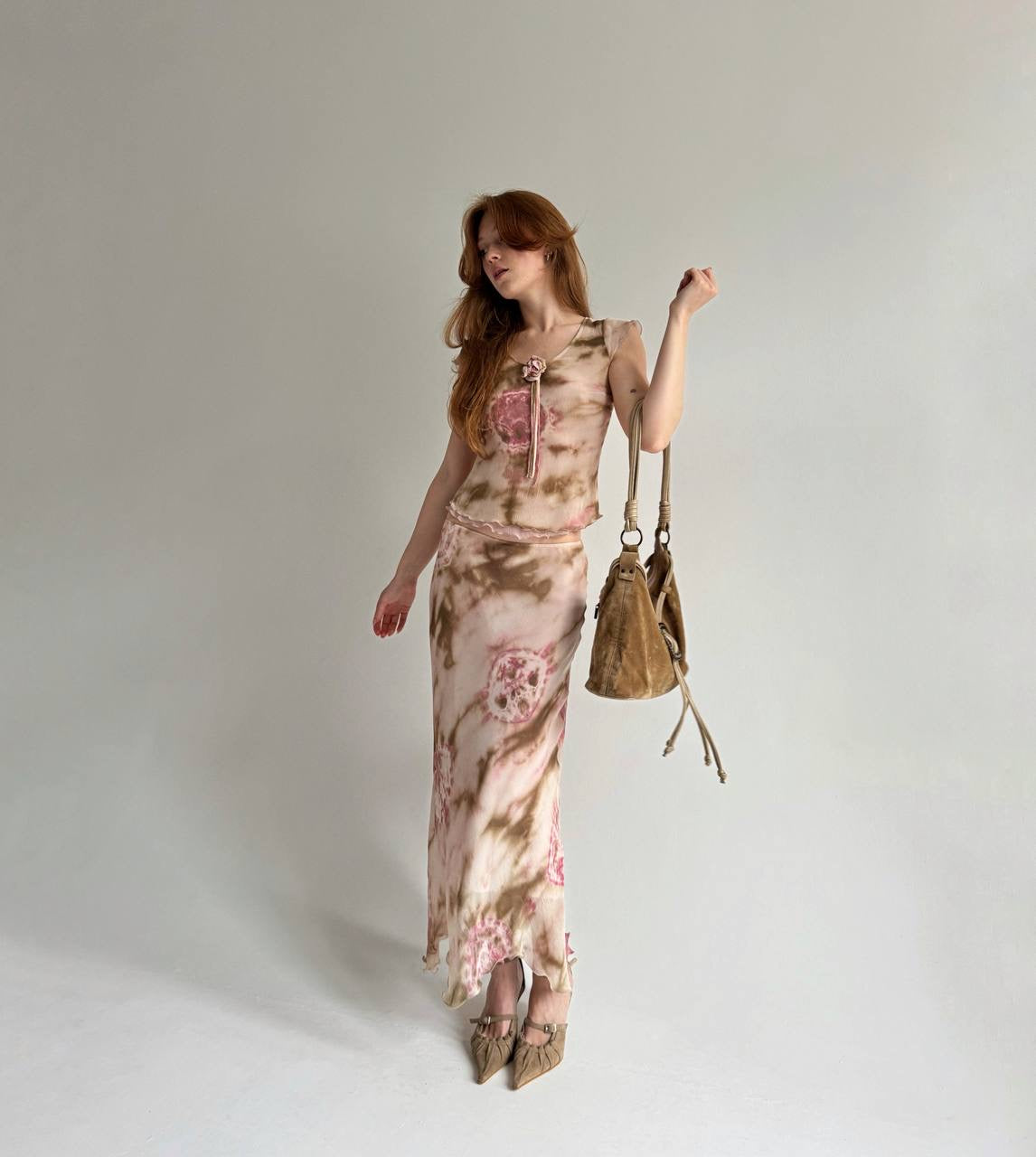 Vintage 55% viscose tie dye printed 2 piece suit