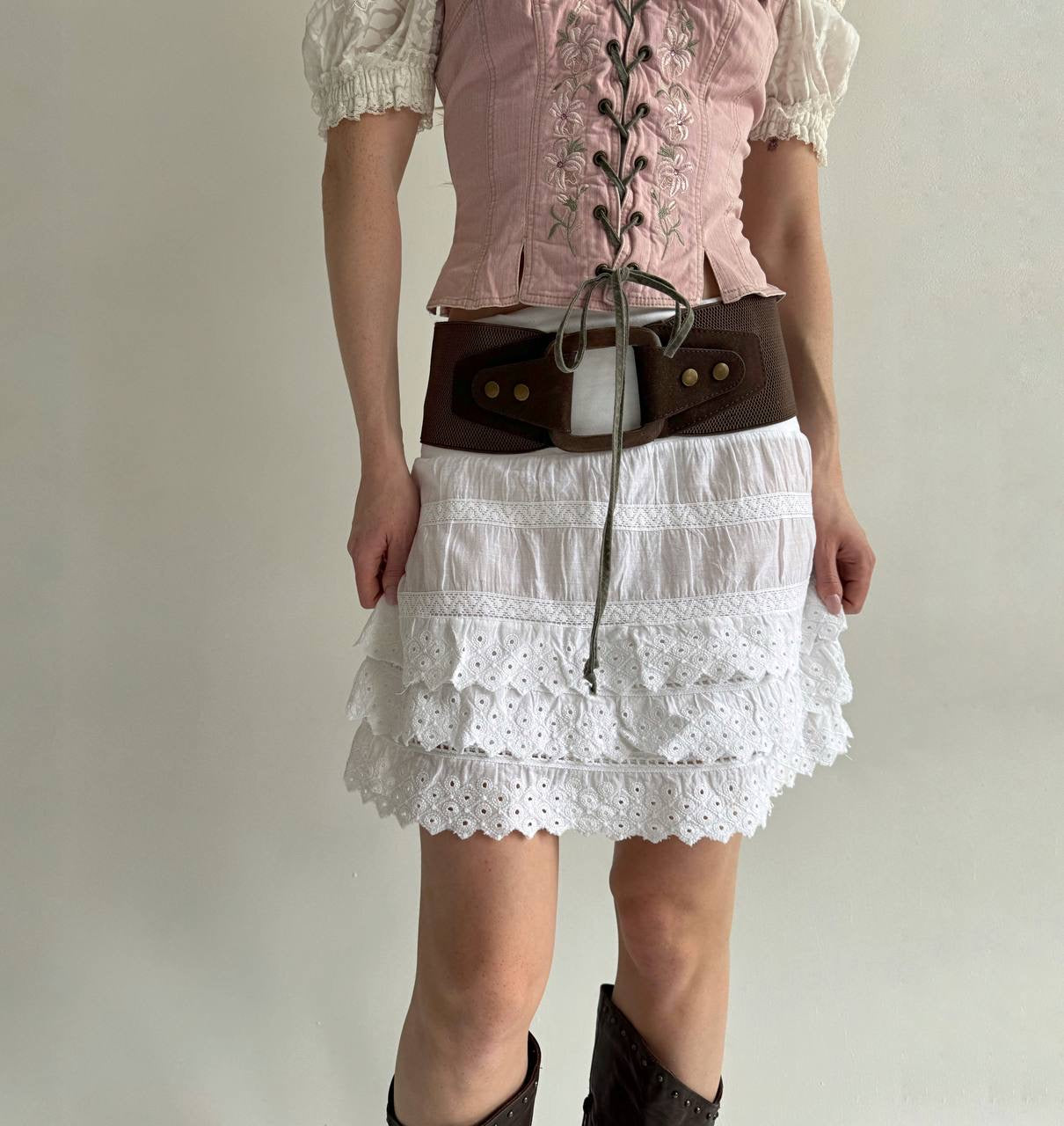 Vintage cotton white ruched skirt