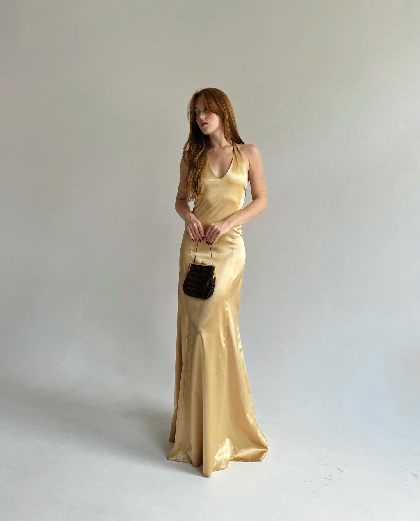 Vintage golden satin maxi dress