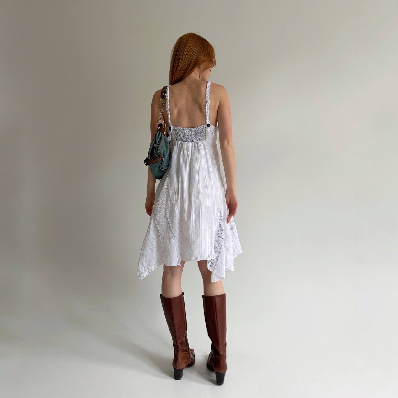 Vintage asymmetrical cotton dress with abstract embroidery