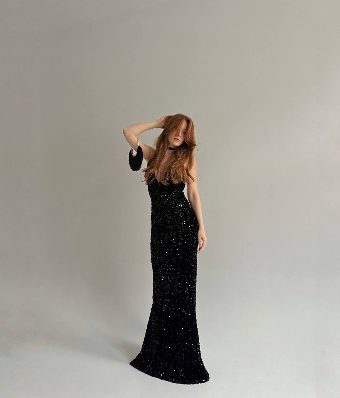 Vintage black long gown covered with sequins