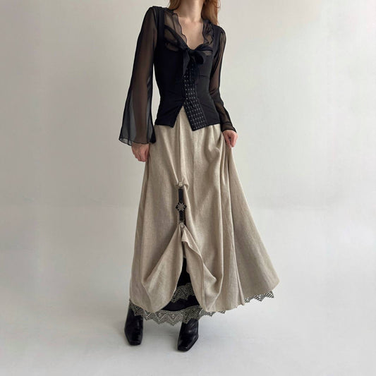 Vintage bavarian 100% linen beige long skirt