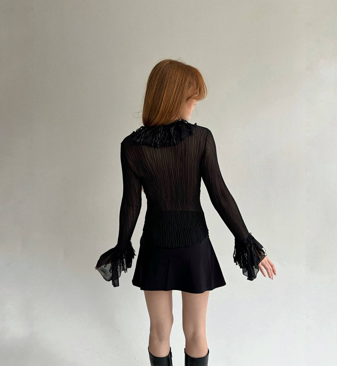 Vintage black transparent pleated blouse