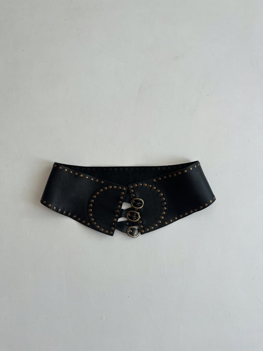 Vintage genuine leather studded belt