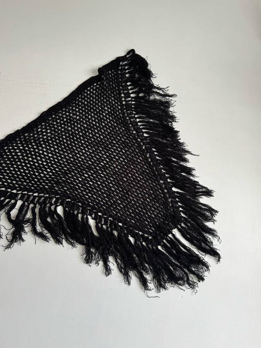 Vintage black crochet triangular scarf