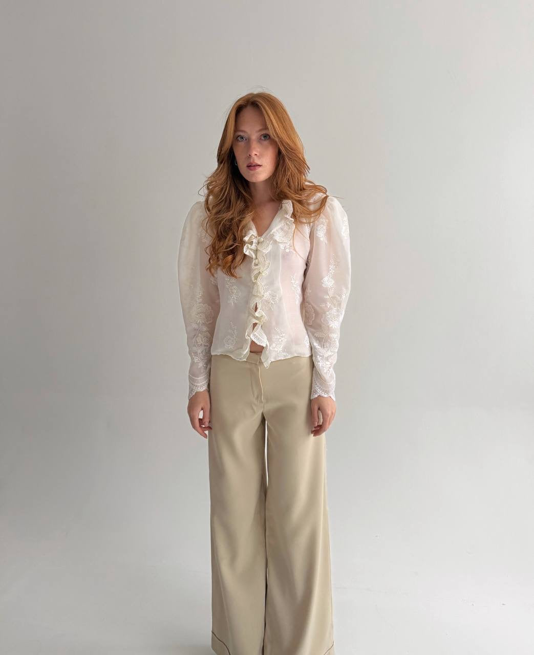 Vintage cream blouse with ruffles