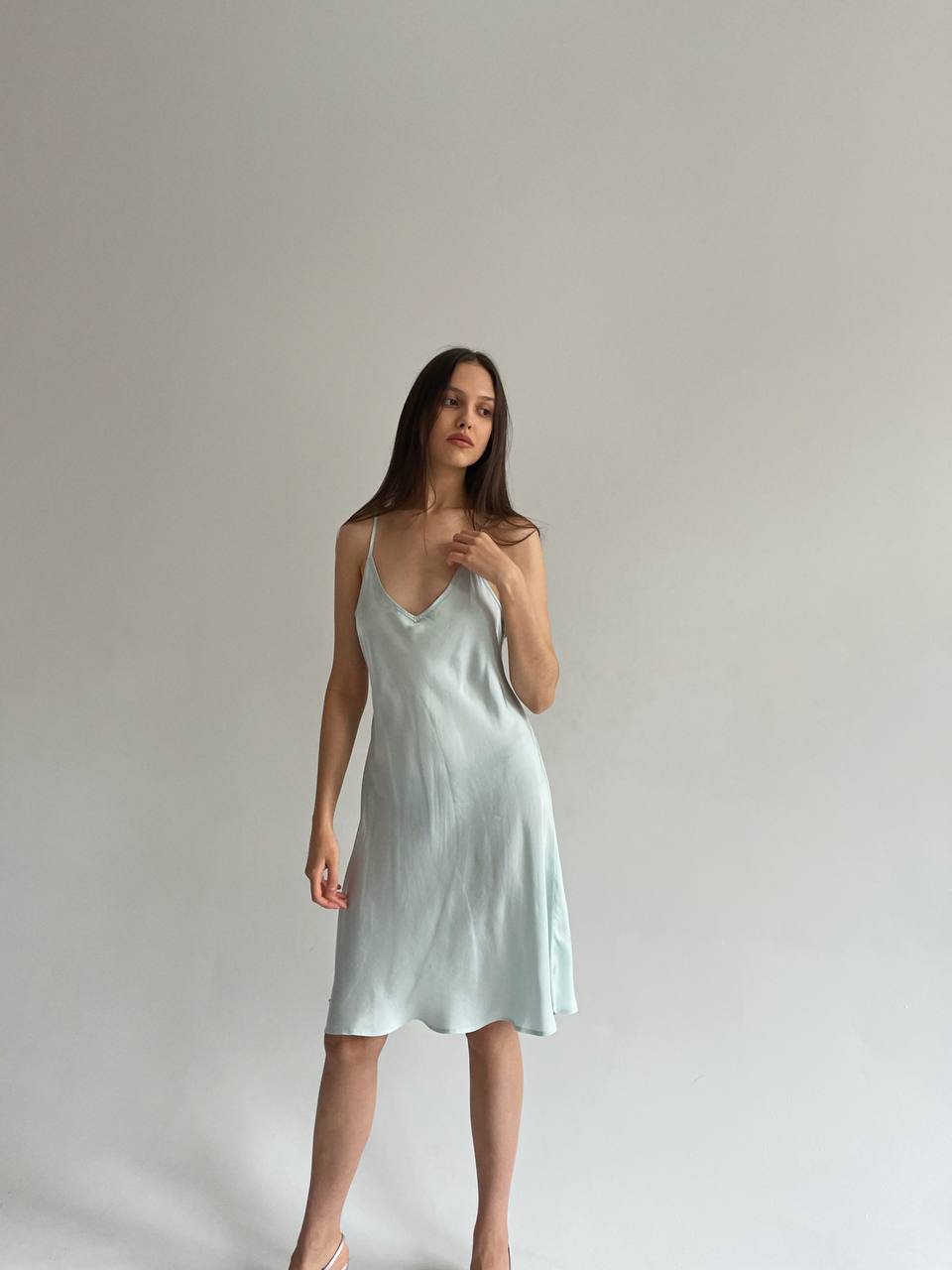 Vintage viscose blue midi slip dress