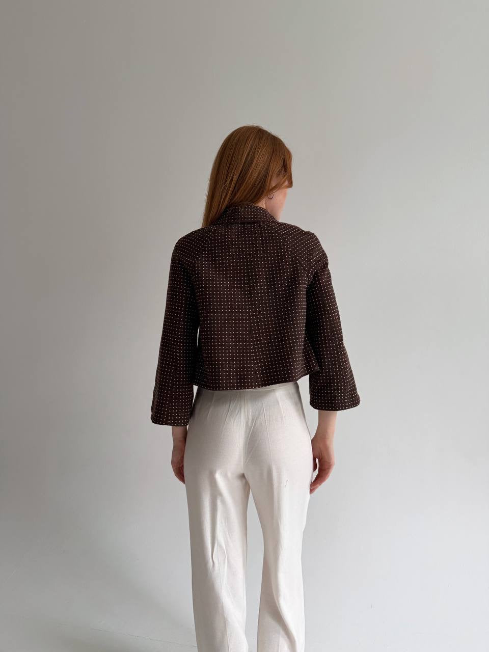 Y2K brown cropped button up jacket